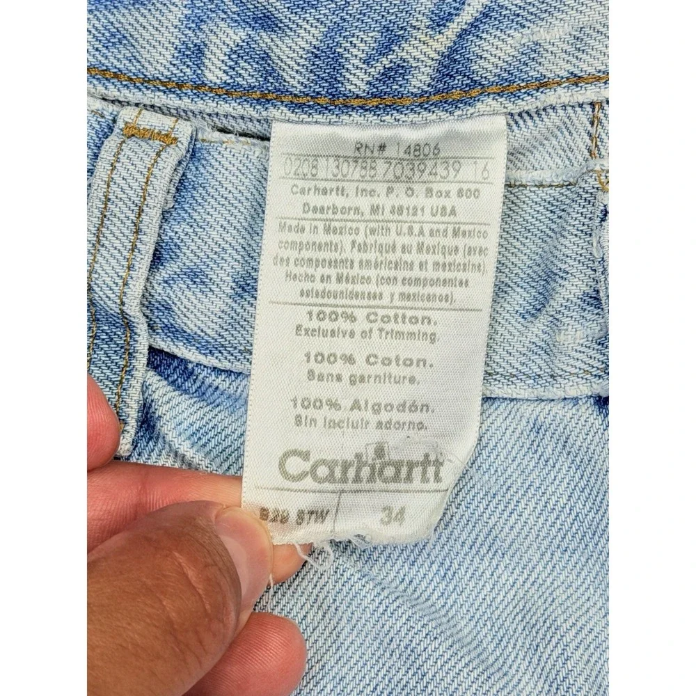 Carhartt B29 STW Carpenter Shorts Men's 34 Light Wash Denim Work Utility Distres